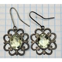 С 1 РУБЛЯ! СЕРЬГИ СЕРЕБРО КАМЕНЬ 875 ПРОБА