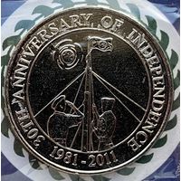 Белиз 2 доллара 2011 г. 30-летие Независимости 1981-2011 гг. Блистер