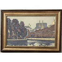 Бойко В.А "Минск". Графика. Цветная линогравюра. Размер с рамой 46,5х66,5 см.