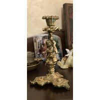 Подсвечник старинный бронза Путти 2