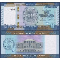 Либерия, 1000 долларов 2022 г., P-W43 (AA, 16 племенных масок), UNC