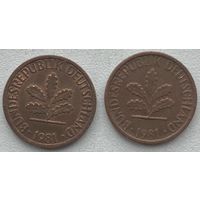 Германия 1 пфенниг 1981 г. F. Цена за 1 шт.