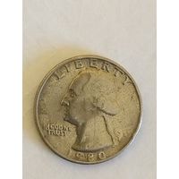 Quarter Dollar LIBERTY 1980 года ( D ) перевертыш. с 1 рубля, без МЦ.