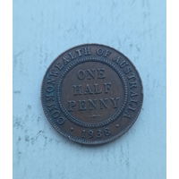 Австралия 1/2 пенни 1938 год полное название страны Австралийский Союз король Георг VI с надписью IND: IMP: