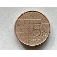 Нидерланды 5 гульденов, 1989г. (U-обм)