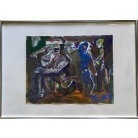 Акулов В.И. "Тайная встреча", 2003 г. Смешанная техника письма. Размер с рамой и паспарту 31х43 см.