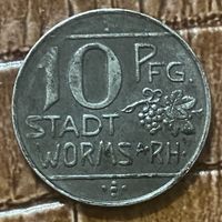 Монета 10 пфеннигов 1918 год. Вормс. Веймарская республика.