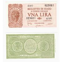 Италия 1 лира образца 1944 года UNC p29b