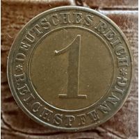 Монета 1 рейхспфенниг 1928 год. Веймарская республика. Монетный двор Берлин. С рубля без МЦ.