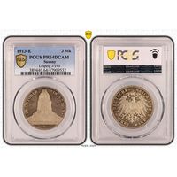 Германии. 3 марки 1913 E. Университет Лейпцига. Слаб PCGS PR64DCAM
