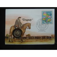 Уругвай 1 новый песо 1980 г  конверт первого дня КПД