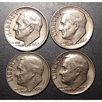 Дайм (10 центов) 1966.1967.1970.1975 США без обозначения МД