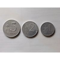 Литва 1,2,5 центов, 1991г. (обм-D.K)