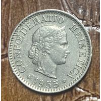 Монета 10 раппенов 1955 год. Швейцария.