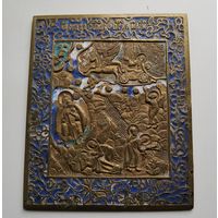 Икона меднолитая 19 век .Образ Святого пророка Ильи.