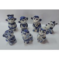 Статуэтки фарфоровые "Зверюшки" 90-е годы Россия. Высота от 5 до 7.5 см. - 7 шт.