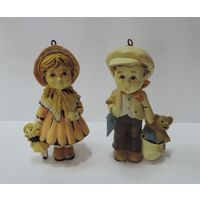 Ёлочные игрушки "Мальчик и девочка" 70-е годы Европа. Высота 9.5 см. Пластик. - 2 шт.
