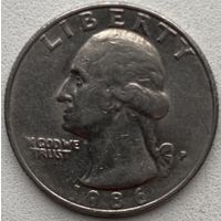 США 25 центов (квотер) 1986 г. P