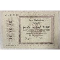 Банкнота 100000 марок 1923 год. Веймарская республика. С рубля без МЦ.