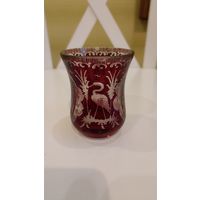 Массивный стакан Эгерманн Богемия, рубиновое стекло, сцены охоты, с рубля