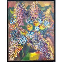 Клименко А.И;70/55см;"Цветы в жёлтой вазе", 2002г. Холст, масло. размер 70х55 см.