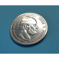 Германия. 5 марок. 1876 год. Вильгельм. Пруссия. Штемпельный блеск. Серебро