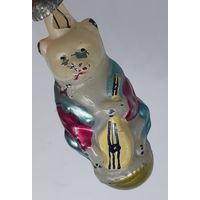 Ёлочная игрушка Мишка Музыкант (Квартет, Сэр Медведь), стекло. СССР