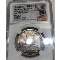 С рубля без мц! 3 марки 1913 Саксония - ms 65 - битва под Лейпцигом