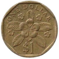 Республика Сингапур. 1 доллар 1989. Цветок. Катарантус розовый