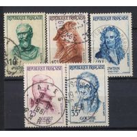 Франция 1957 Личности Микеланджело Буанарроди Ребрант Харменс ван Реймс Иссак Ньютон Вольфганг Моцарт Иоганн Вольфганг фон Гёте #1168,1170-3