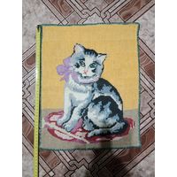 Ручная вышивка котик сельская работа времени СССР с 1 руб без мц