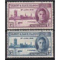 52.BrKS. Великобритания. Колонии. Острова Гилберта и Эллис. Георг VI. Победа во Второй Мировой Войне. Парламент. 1946 г. Полная серия. Mi.##50-51.