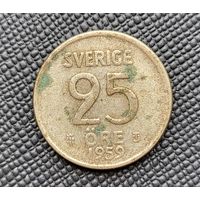 25 эре 1959 Швеция! Серебро 2,32 грамм 400 пробы 0,030 унции! ВОЗМОЖЕН ОБМЕН!