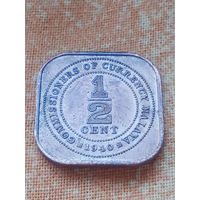 26. Распродажа! Малайя 1/2 цента 1940 г. Редкая! Одна на ау! UNC! На