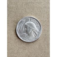 Польша 1 злотый 1925 г. Жнея. С точкой после даты. Серебро. Яркий штемпельный блеск. UNC