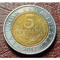 Боливия 5 боливиано, 2017    ( 1-4-3 )