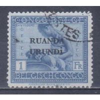 [798] Бельгийская колония.Руанда-Урунди 1924. Культура и быт.Рукоделие.1фр.,синяя. Гашеная марка.