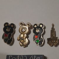 Значки Мишка олимпийский и официальная эмблема. Одним лотом.