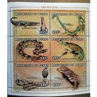 Марка Чад 1998 г., коллекционный блок -- фауна Африки, пресмыкающиеся