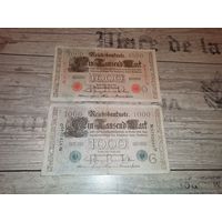 1000 марок 1910 года, красная и зелёная печать.
