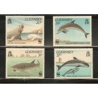 Гернси-1990(Мих.497-500) , **    , Морская Фауна, Дельфины, Акулы, Киты (полная серия)