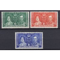 19.BrKS. Великобритания. Колонии.  Кения, Уганда и Танганьика. Коронация Георга VI и Елизаветы. 1937 г. Полная серия. Mi.##49-51.