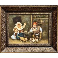 Почицкий В.В (dr. Klein). "Невинные забавы в театре простых страстей" или "Кость раздора". 1997 год. Холст, масло. Размер 47х58 см.