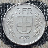 Швейцария 5 франков 1937 года, B. Серебро! Сторгуй за свою цену, предложи обмен!