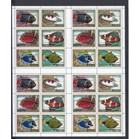 Фауна Рыбы. Манама (ОАЭ). 1971. 2 полных листа и 1 блок. 2 скана. Michel N 777-784, бл156 (37,5 е).