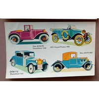 Переводные картинки ГДР (переводки, переснимки, наклейки карточки) ретро-автомобили. Made in DDR. (Dixi 3/15 PS 1928, NSU Doppel-Phaeton 1920, DKW F2 1931, Baer 4/18 PS 1923). #2.