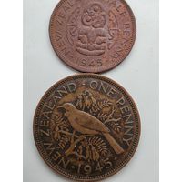 Монеты Новая Зеландия полпенни + 1 пенни 1945 год