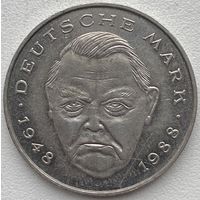 Германия 2 марки 1990 г. J. Людвиг Эрхард. 40 лет Федеративной Республике (1948-1988)