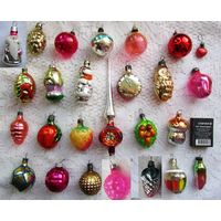 Набор елочных мини-игрушек, 25 шт одним лотом. Стекло, СССР
