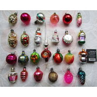 Набор елочных мини-игрушек, 25 шт одним лотом. Стекло, СССР